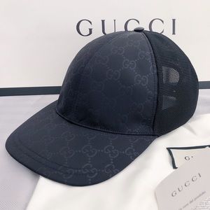 Gucci Unisex GG Black Nylon Baseball Cap M